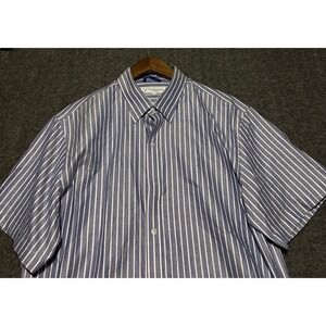 Teddy Stratford NYC button up shirt short sleeve blue white striped size 5